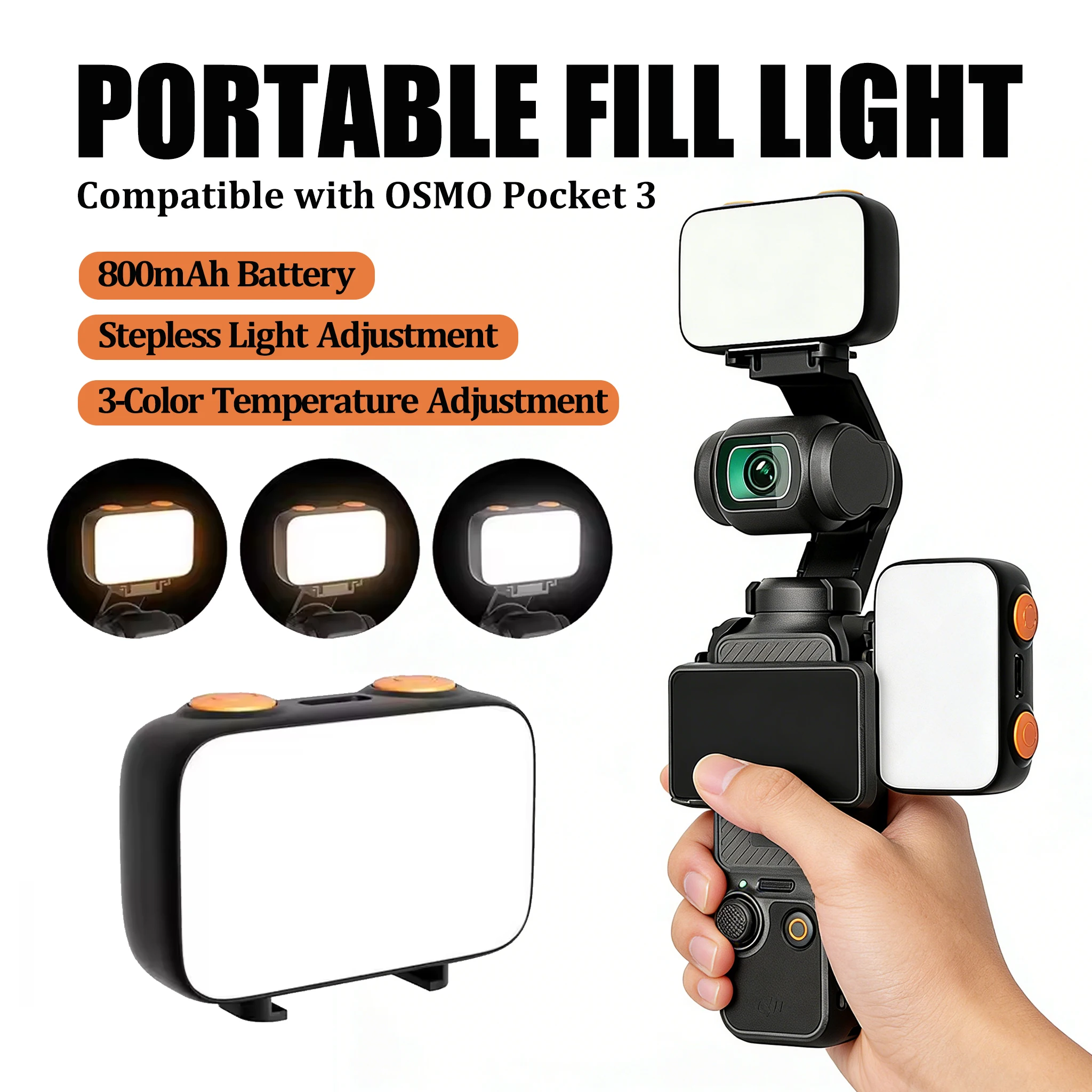 ضوء ملء Led لـ DJI OSMO Pocket 3 ملحقات إضاءة التصوير الفوتوغرافي 800 مللي أمبير في الساعة ضوء التصوير المحمول القابل لإعادة الشحن
