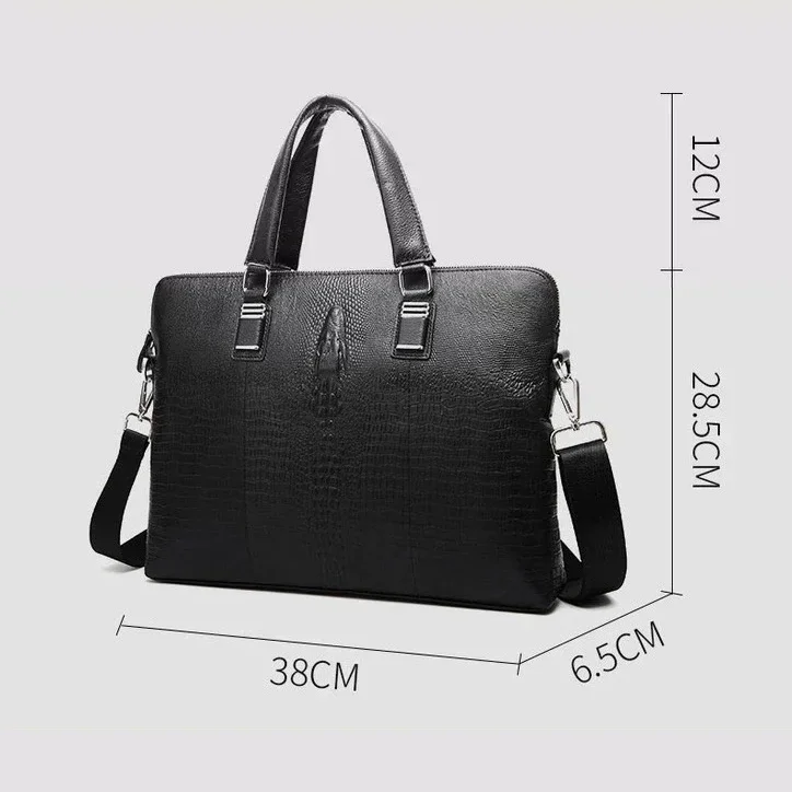 Sac d'affaires en cuir véritable de vache pour hommes, étui à bombes pour hommes, sac de messager en cuir véritable, fourre-tout en alligator, sac d'ordinateur