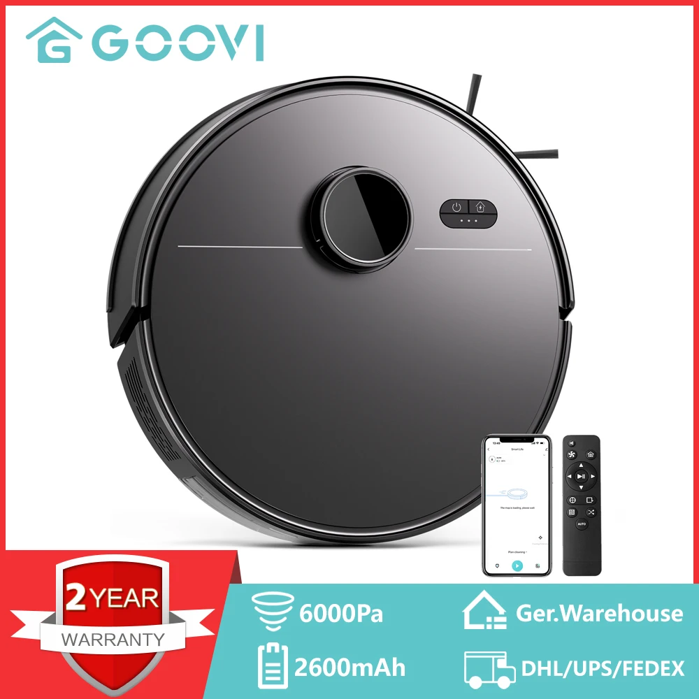 GOOVI M30 LDS SLAM TOF Robot Vacuum Cleaner 6000Pa Strong Suction,2600mAh Laser Radar System Floors Maps Selective Zone Cleaning