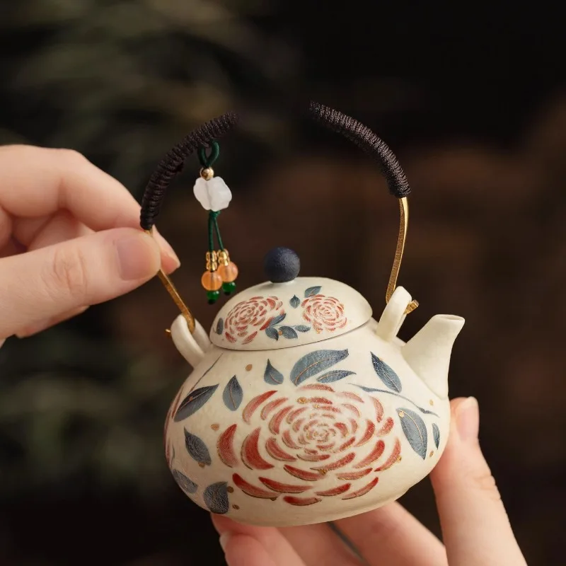 

Flower Rose Teapot Chinese Beam Pot Anti-scalding Household Filter Single Pot Niche Design Tea Pot
