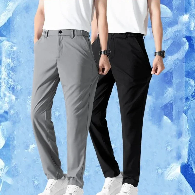 

2PCS Black Grey Smart Casual Trousers Men Formal Dress Suit Pants Autumn Business Casual Pants Straight Leg Office Long Pants