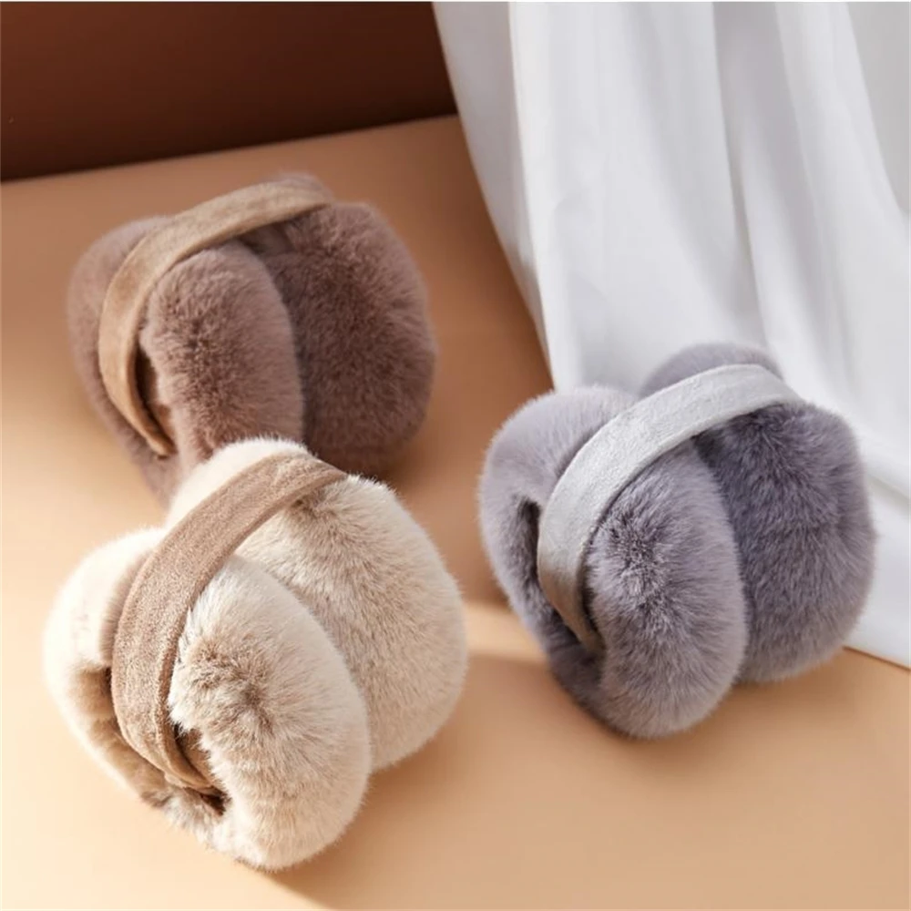 Foldable Headphone Plush Ear Cover Winter Thickened Warm Earmuffs Women's Fluffy Rabbit Fur Muffs Fashion Ear Protection Earlap