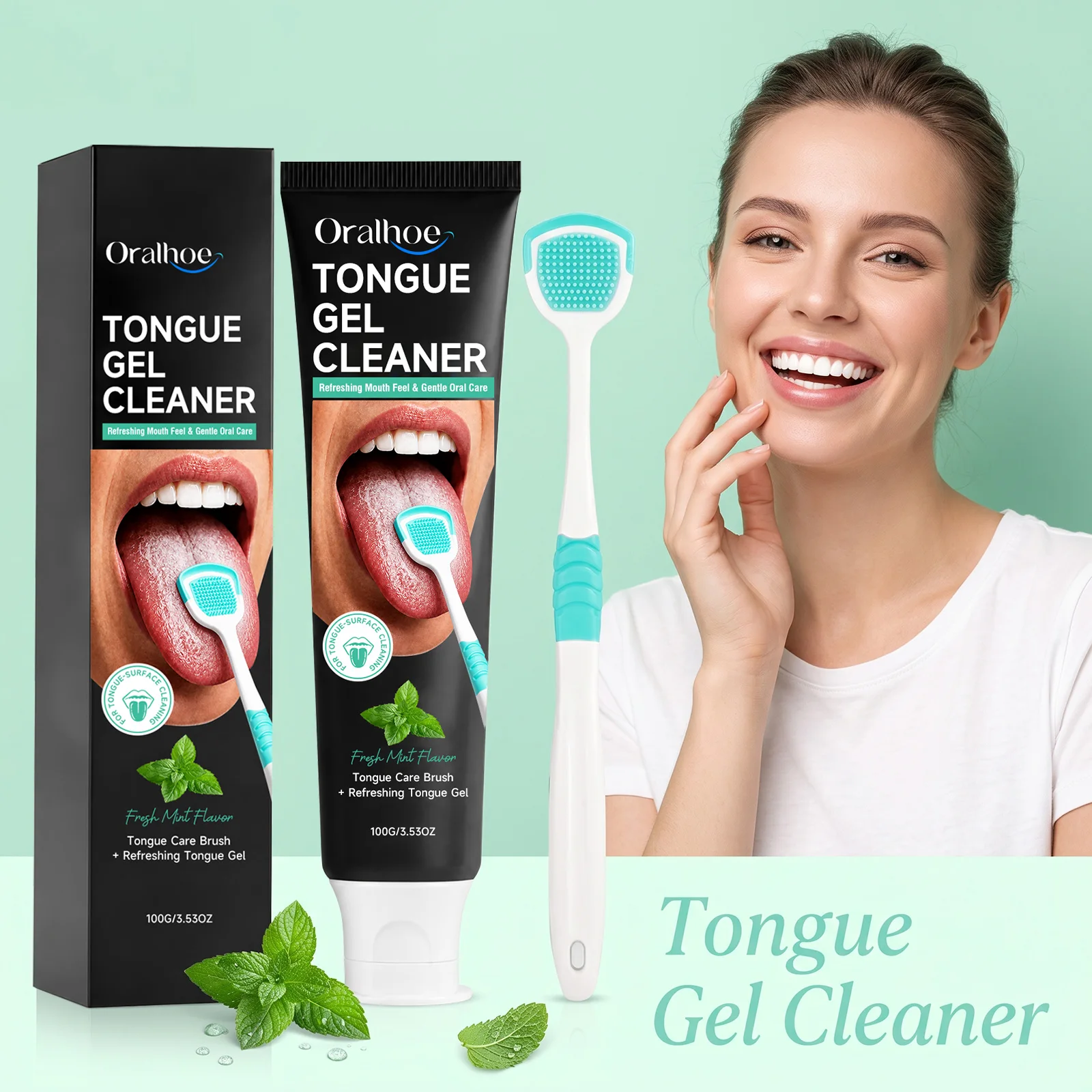 Oralhoe Tongue Cleansing Gel Remove Tongue Coating Inhibit Oral Bacteria Improve Bad Breath Oral Care Tongue Scraper Cleaner Kit