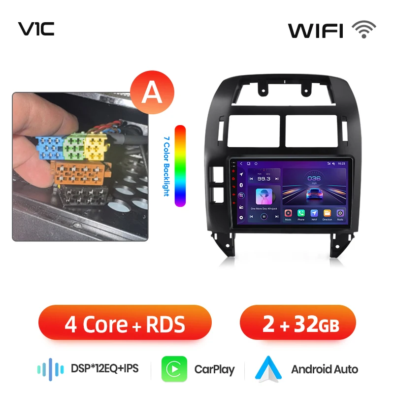 Junsun draadloze CarPlay Android Auto autoradio voor Volkswagen (VW) Polo Mk4 (Typ 9N/9N3) 2001-2009 met ingebouwde koelventilator, Android GPS navigatie, multimediaspeler, WiFi, DSP, RDS, BT, SWC,