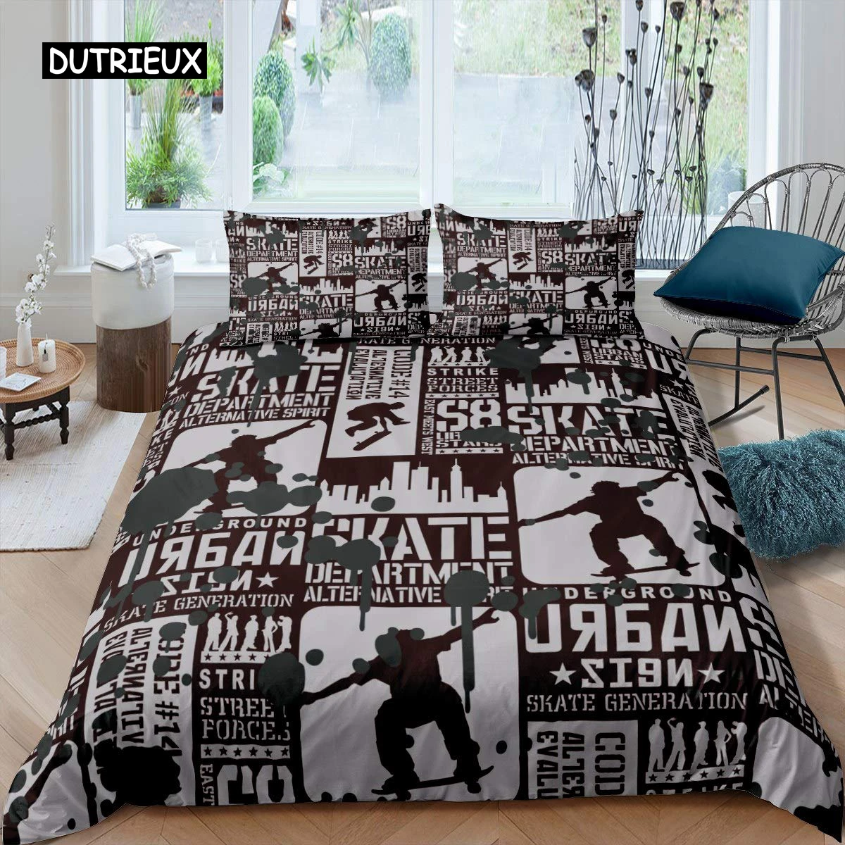 

Skateboard Duvet Cover Boys Teens Sports Comforter Cover Microfiber 2/3pcs Graffiti Art Twin Bedding Set Double Queen King Size