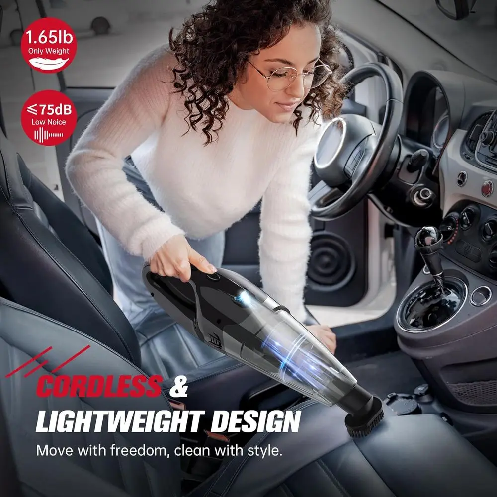 Tragbarer 3-in-1-Akku-Staubsauger mit LED-Licht, USB-Aufladung und 1,65 Pfund Gewicht für Reinigung von Haus-, Auto- und Tierhaaren