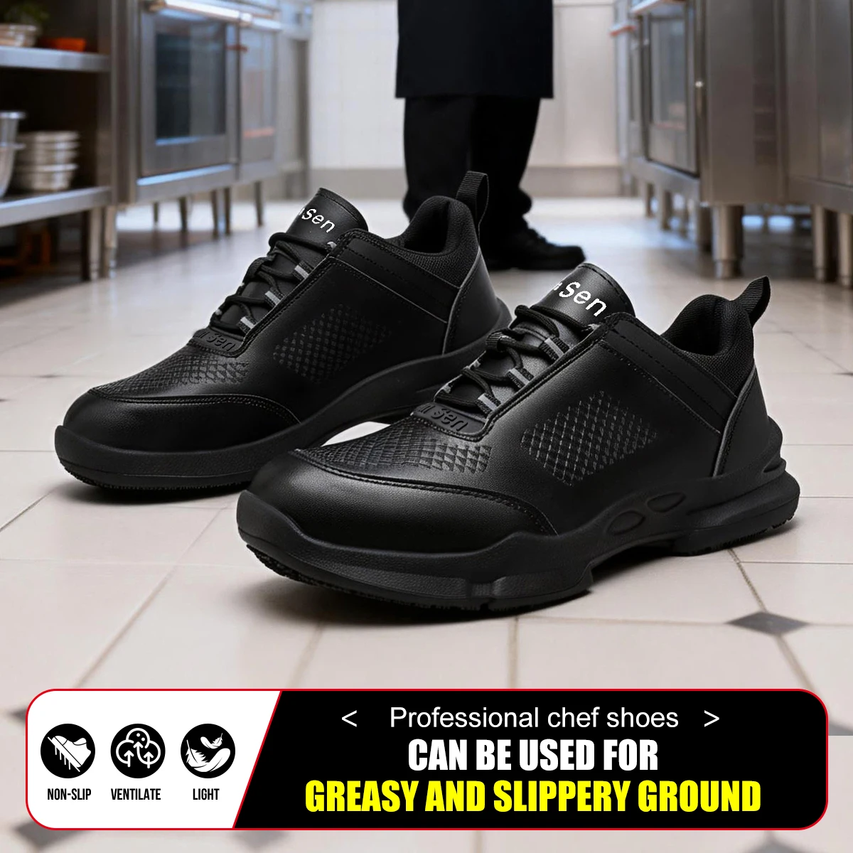 Men's Breathable Chef Shoes Anti-Slip Oil-Resistant Lightweight Comfortable Dirt-Proof Work Safety Sneakers for Kitchen Cooking
