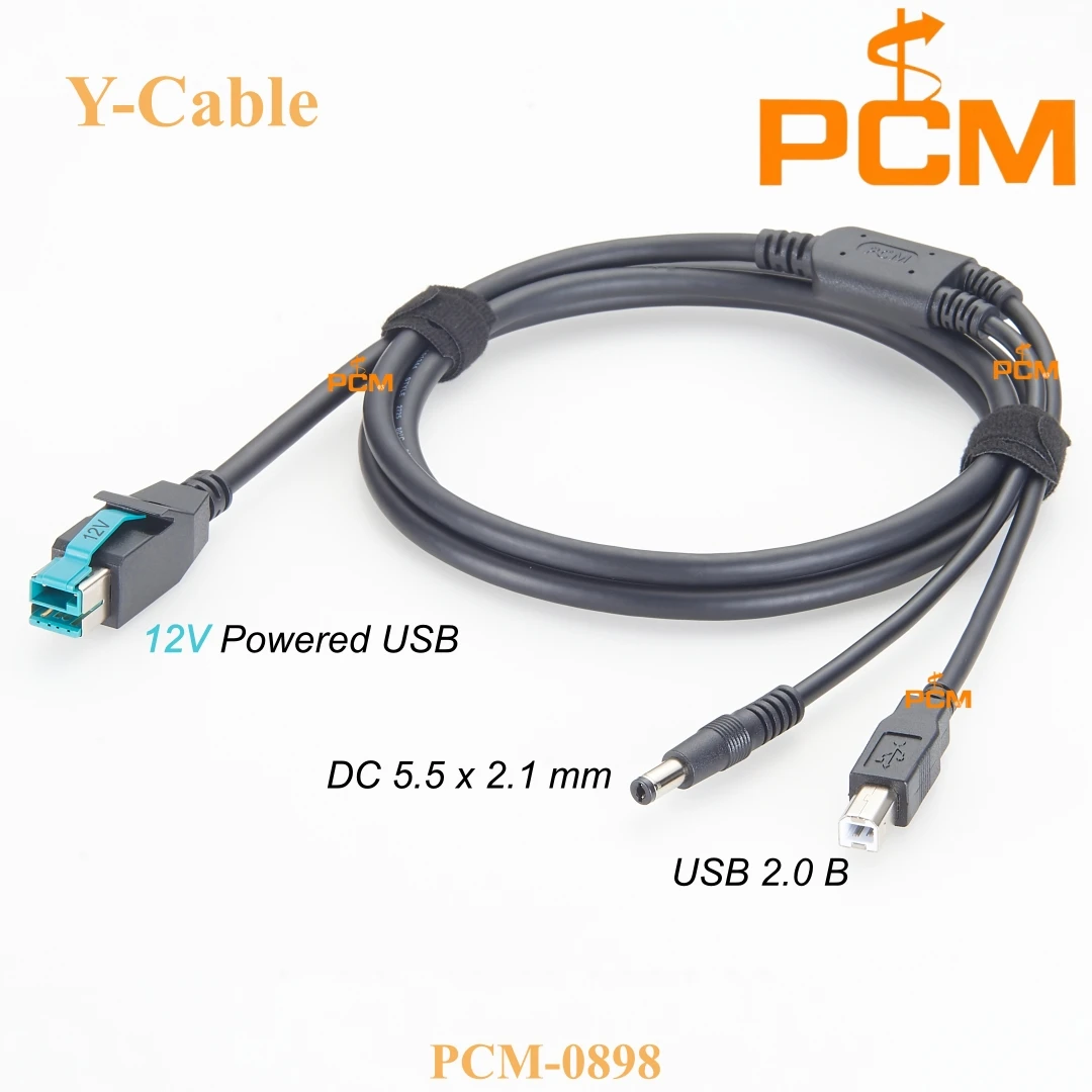 

6ft 12V PoweredUSB USB to USB B + DC Barrel jack Plug DC5521, Data Power Combo Cable Connector for POS Printer PC