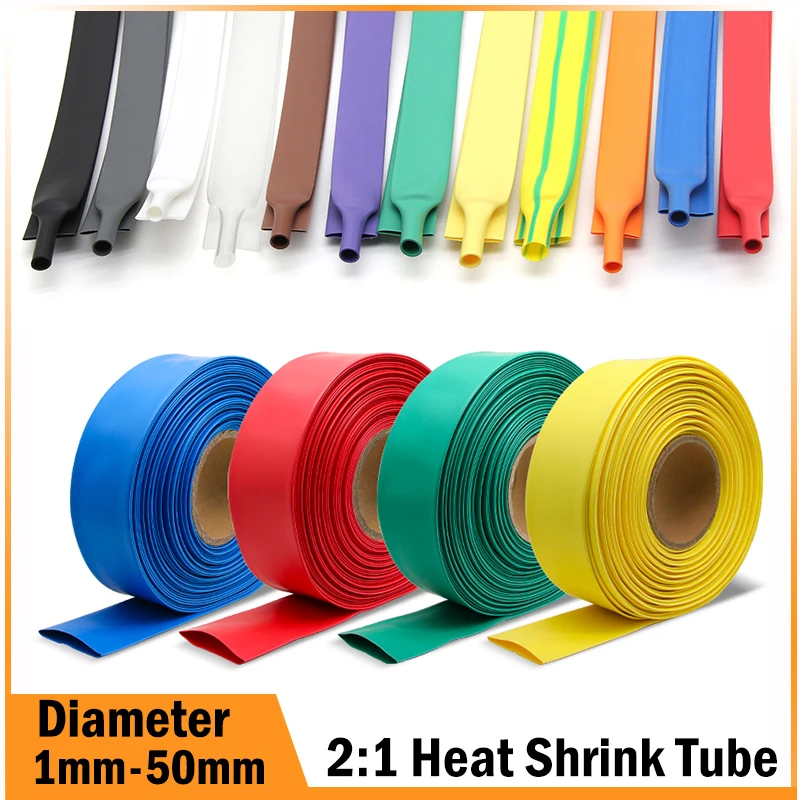 

12 Colors 2:1 Heat Shrink Tube Diameter 1 2 3 4 5 6 7 8 9 10 12 14 16 20 25 30 40 50mm Polyolefin Thermal Cable Sleeve Insulated