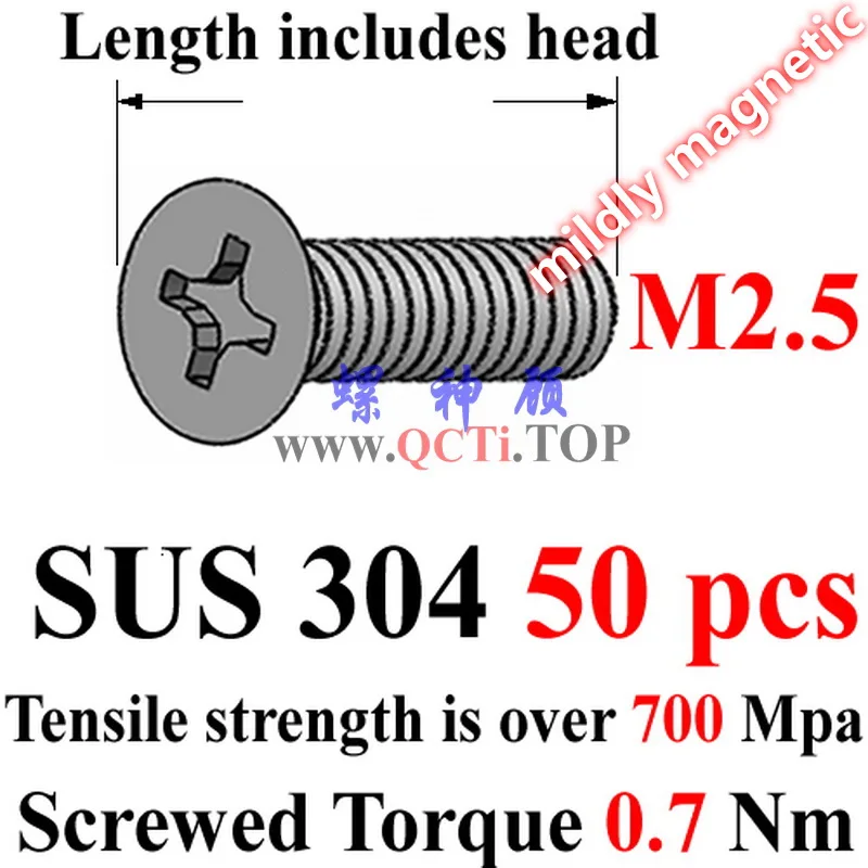 DIN 965 مسامير الفولاذ المقاوم للصدأ M2.5x3 M2.5x4 M2.5x5 M2.5x6 M2.5x8 M2.5x10 M2.5x12 فيل سائق شقة رئيس A2-70 مصقول 50 قطعة