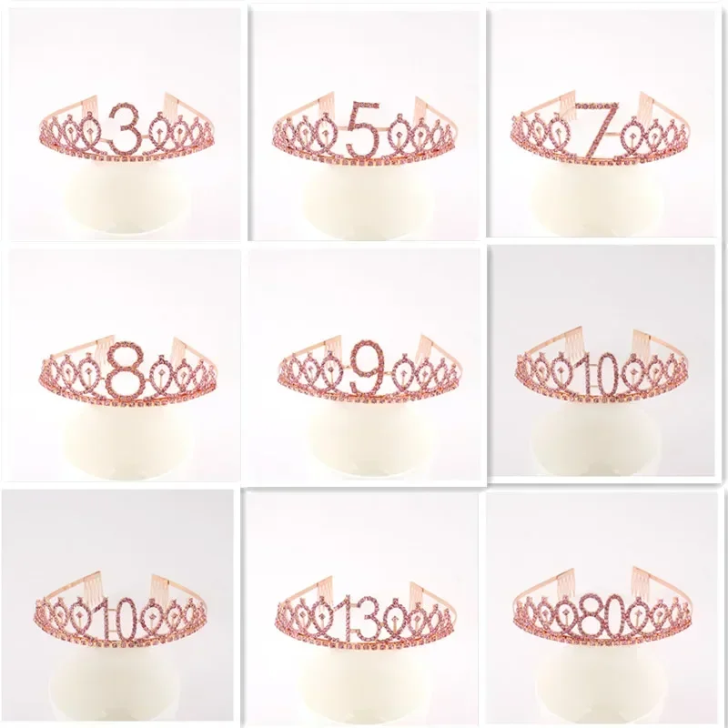 3-10th 13th 80th Birthday Crown Decorations Party Crown for Girls Women Happy Birthday Headband Wedding Headwear Hair Decor