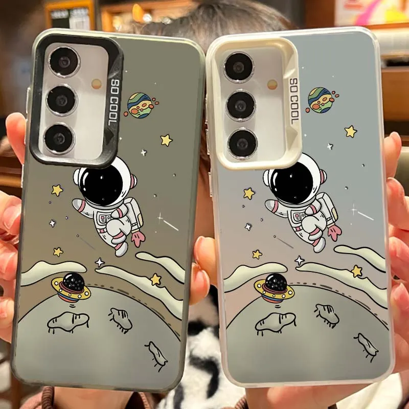 Cartoon Astronaut Space For Samsung Galaxy Note 20 S20 Plus Lite Ultra FE 5G Matte Colored Silver Phone Case Cover
