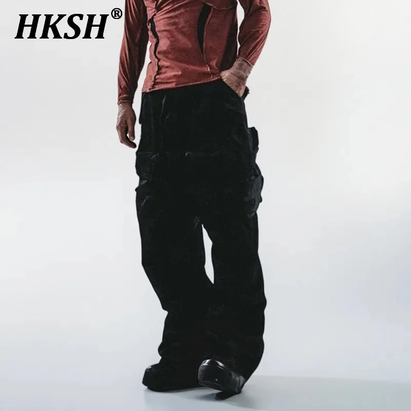 HKSH Autumn Winter New Men's Tide Punk Y2K Nylon Functional Cargo Pants Multi-level Splicing Pockets Horseshoe Cuffs Chic HK3337