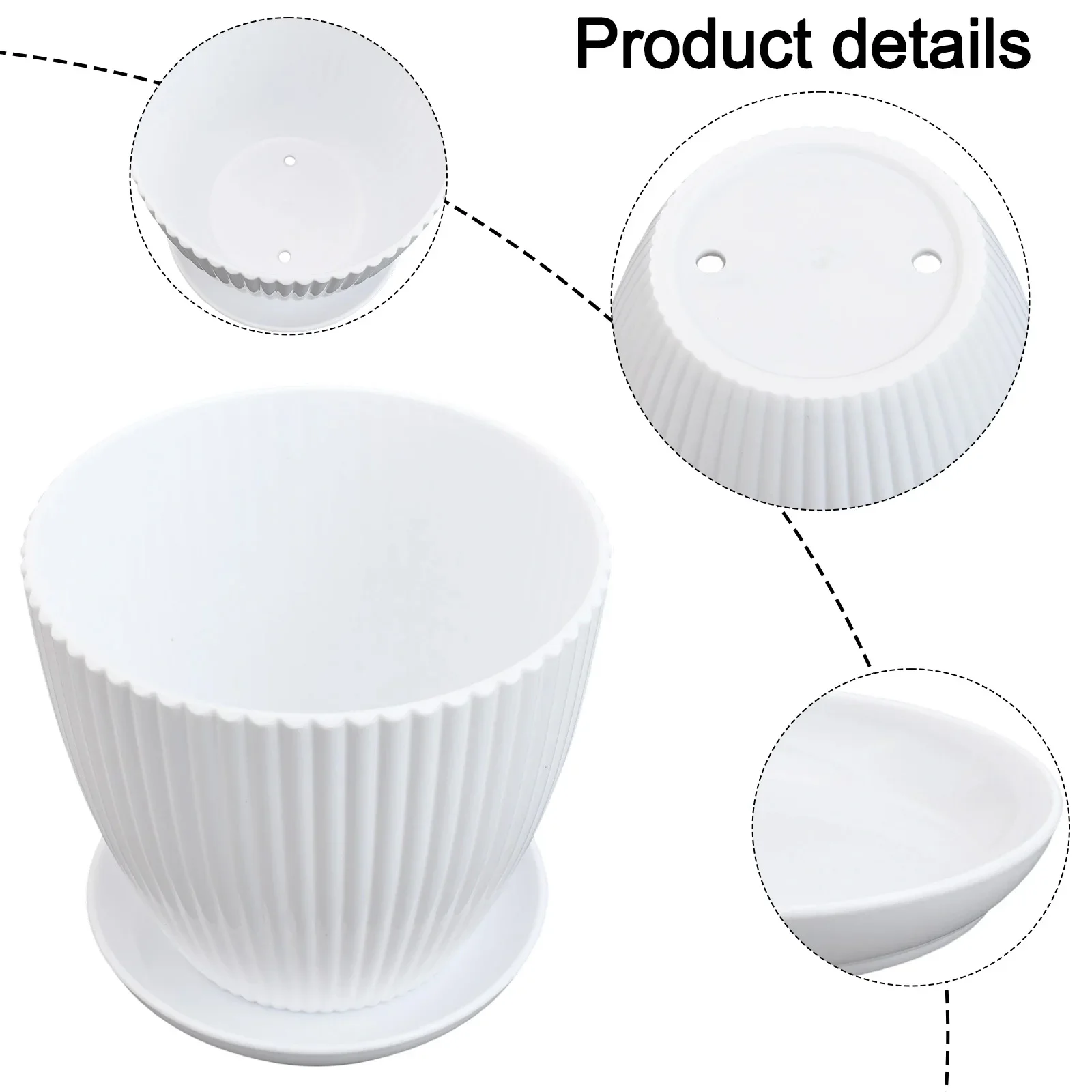PP Material Round Flower Pot with Vertical Texture and Efficient Drainage for Small Plants with Water Tray for Patio