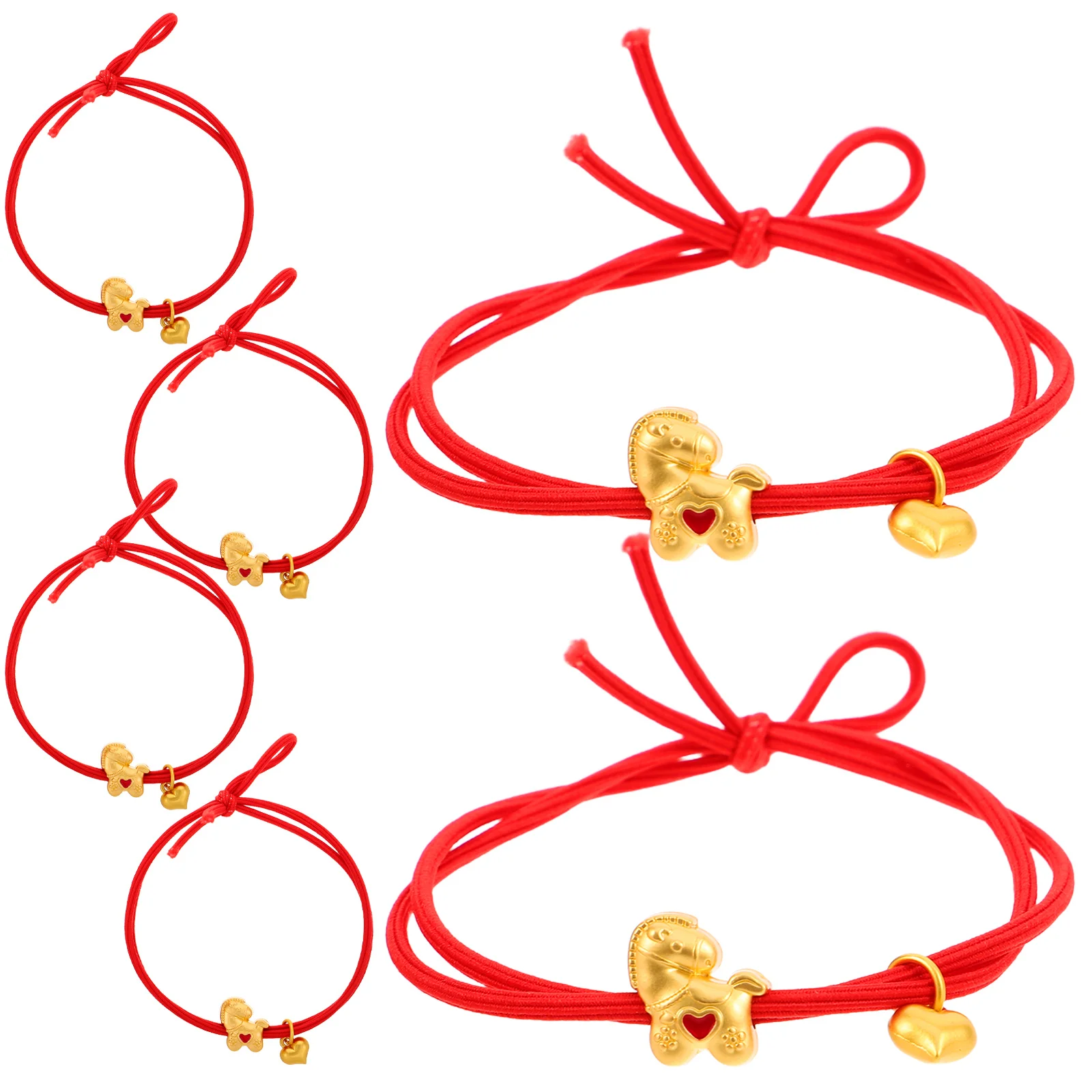

6Pcs Red Hair Ties Elastic Bands Horse Pendant Ponytail Holders No Damage Hair Accessories Women Chinese New Year Present