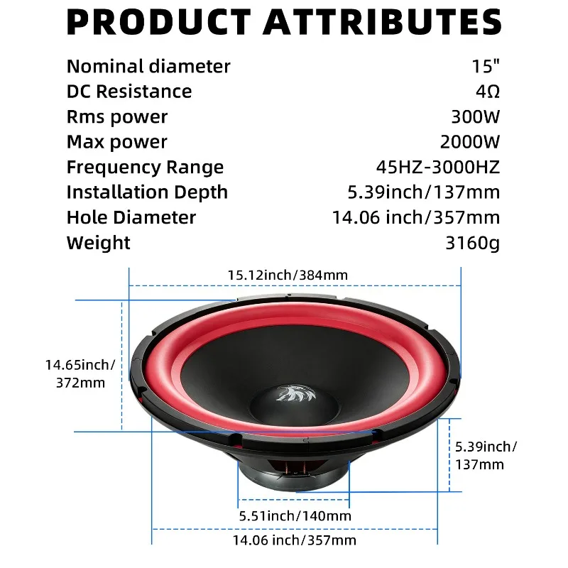 1pcs 15 Inch Car Subwoofer 2000W Stereo Mid Bass Car Speakers High Sensitivity HiFi Home Theater Multimedia Music Car Audio view 6