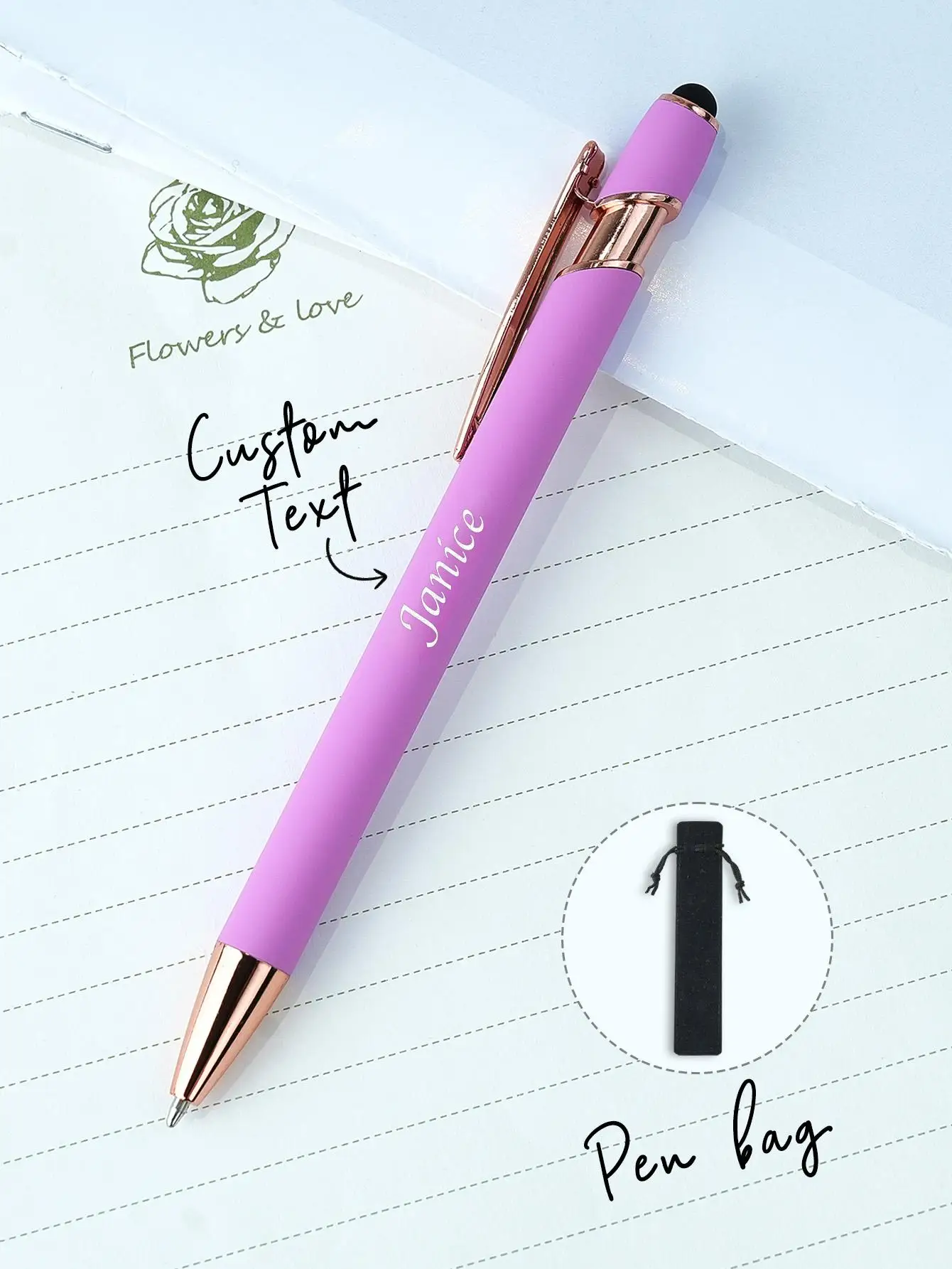 Custom Name Ballpoint Pen Personalized Engraved Stylus Soft Touch 10 Colors Gift For Coupes Teacher Student Back To School
