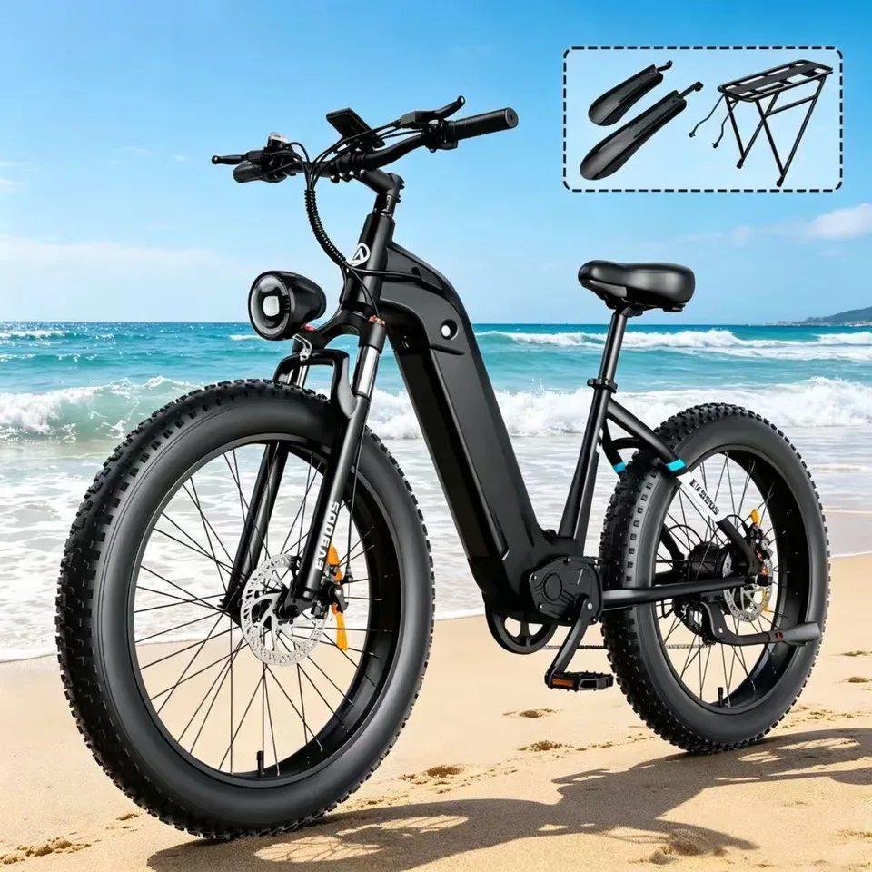 OBX EV900S E-Bike 1000W Electric Bike 48V 15Ah Battery 26” Fat Tire E-Bike 28MPH Adjustable Speed 55KM Range Front Suspension image 8