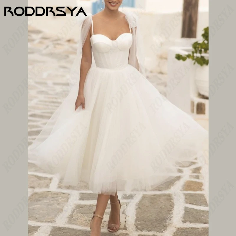 RODDRSYA Princess Wedding Dresses Short Sweetheart Bridal Party Simple Zipper Robe De Soirée Tulle Spaghetti Strap Bride Gown