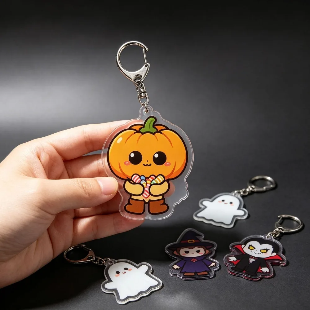 Cute Ghost Keychain Halloween Simple Lines Outline Funny Images Decoration Pendant Cute Flat Acrylic Style Jewelry Accessories