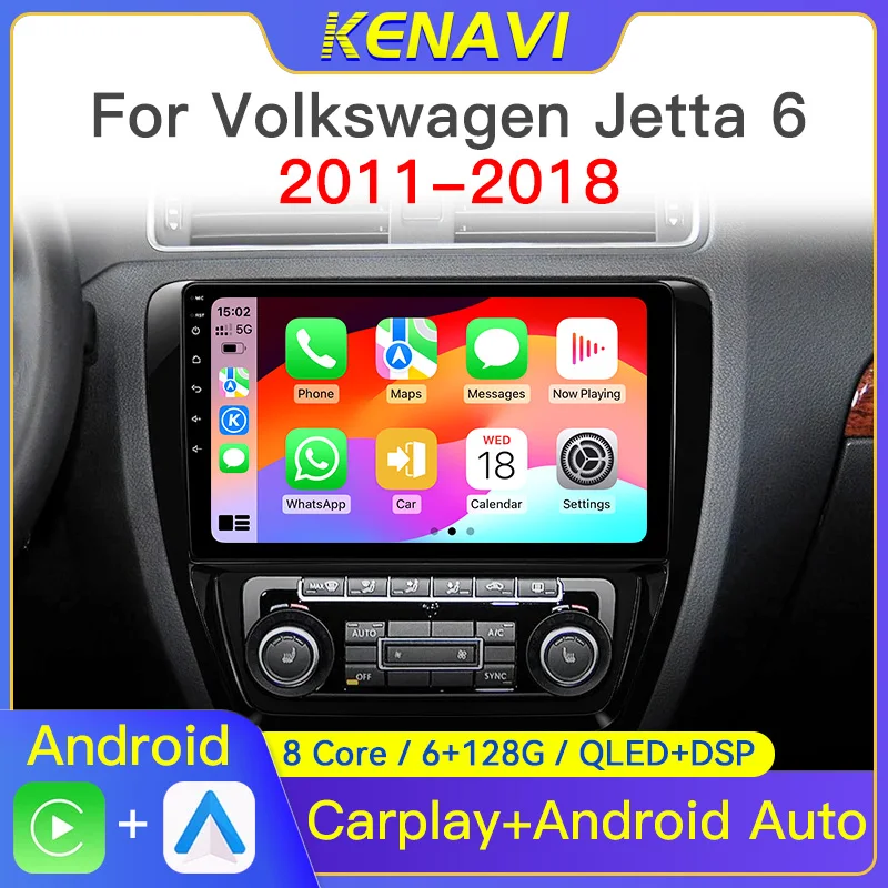 2 Din Android Car Stereo Radio For Volkswagen VW Jetta 6 MK6 2011-2018 Multimedia Player Wireless Carplay Auto GPS RDS Head Unit