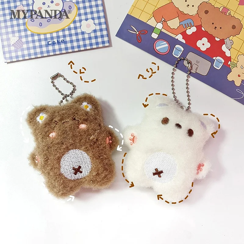 Cute Squeaking Bear Plush Toy Key Chain Cartoon Animal Doll Pendant Key Ring Backpack Charms Car Decoration Bag Accessories