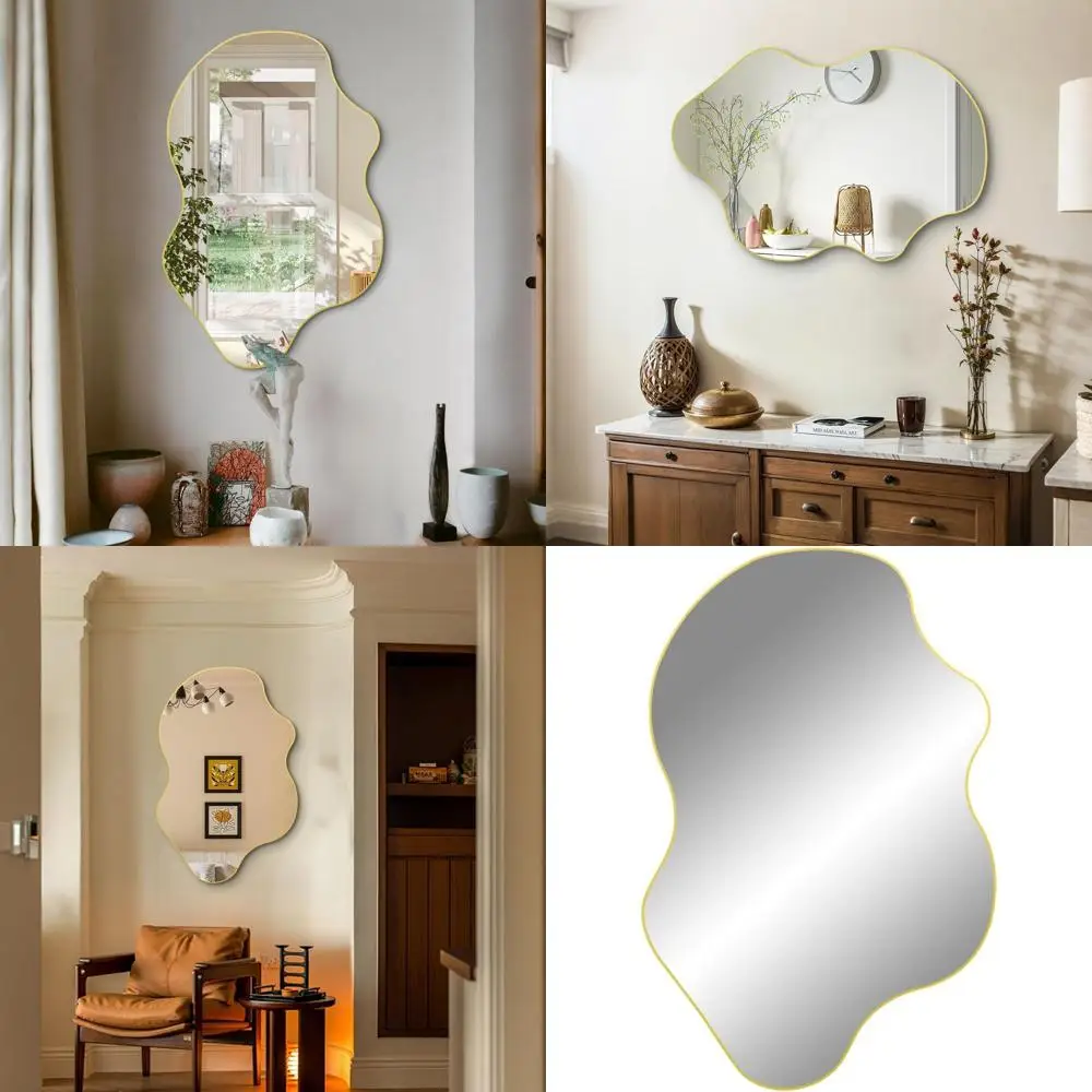 

Contemporary Abstract Frameless Mirror, 31.5x23.6, Asymmetrical Wall Decor for Home
