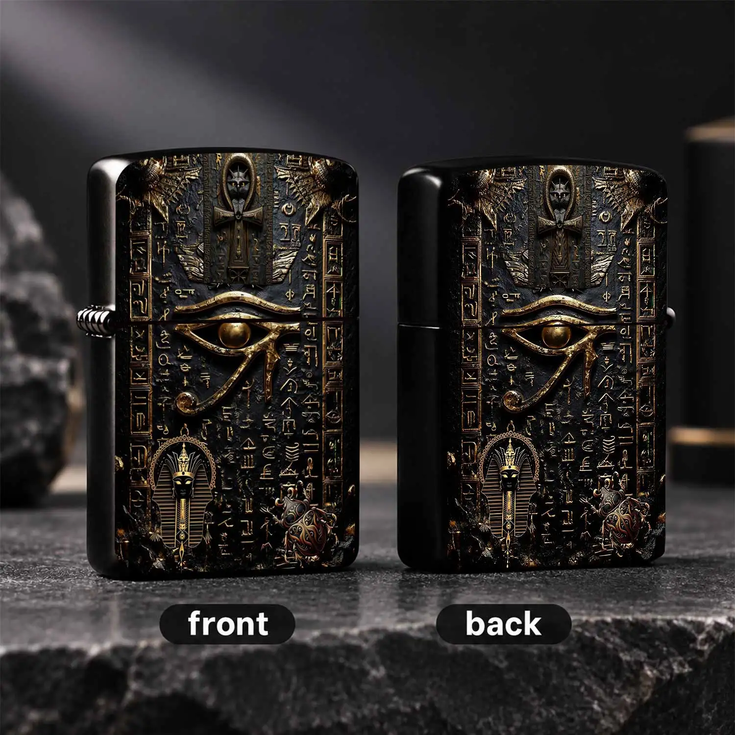 Ancient Egyptian Eye Of Horus Themed Lighter, Exquisite Embossed Hieroglyph Ankh Pharaoh Scarab Pattern, Retro Mysterious Art Decor, Portable Sleek Ignition Accessory For Daily Use Outdoor Gathering Collection Gifting F A Humorous And Inter