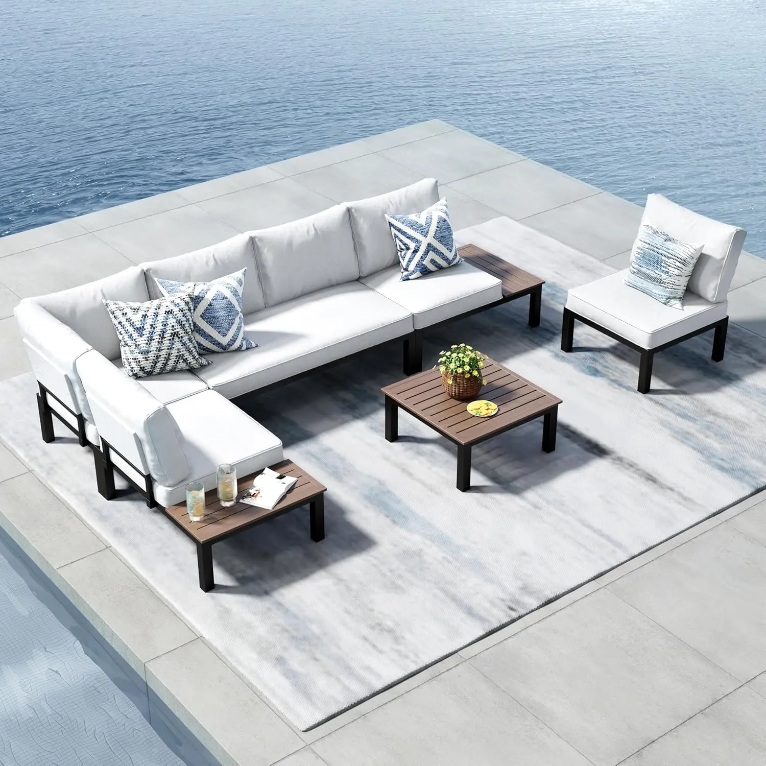 

6 Pieces Outdoor Patio Furniture Set,Metal Frame Modern Outdoor Sectional Sofa Set,6 Seats Patio Conversation Sets, Customized