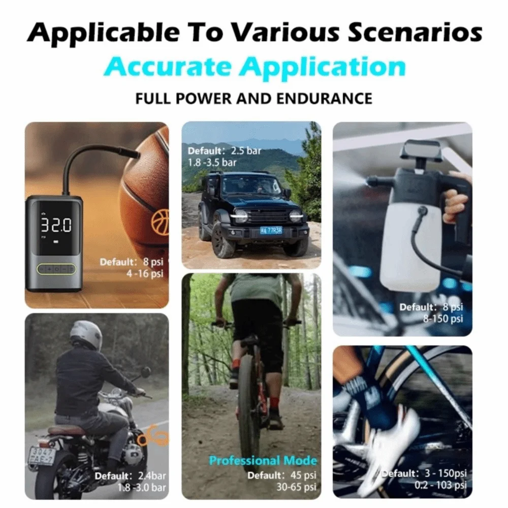 Multi-purpose Portable Electric Pump USB Rechargeable LCD Display Air Pump Wireless LED Light Tire Inflator