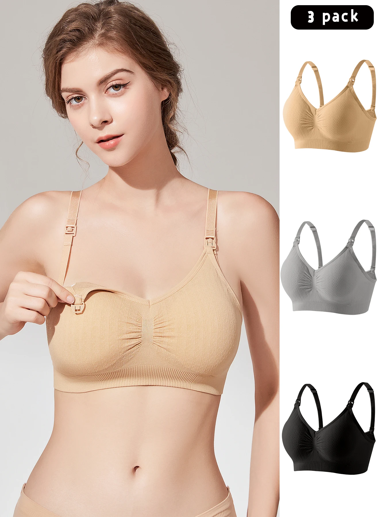 3 PCS New Breathable Front Open Nursing Bra Maternity Underwear Pregnancy Bra Full Cup Wireless Comfortable Breastfeeding Bra