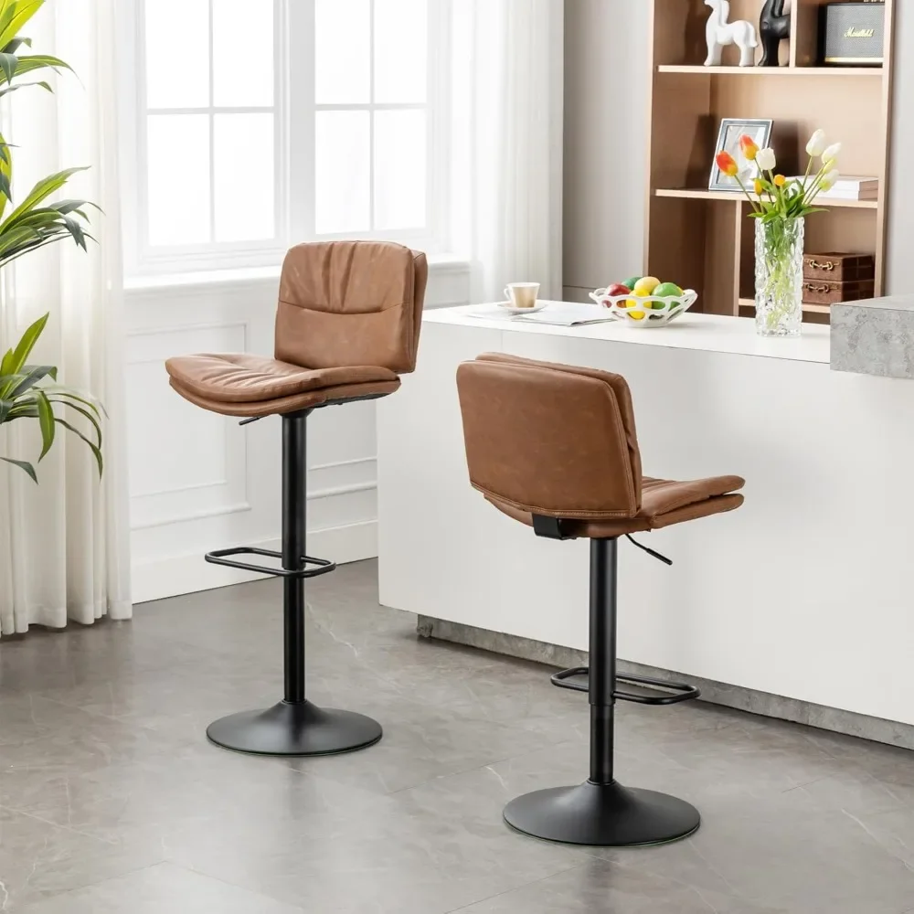 Swivel Bar Stools Set of 2, Double-Layer Upholstered Counter Height Bar Stools with Back, Adjustable Bar Stool 24"-32"