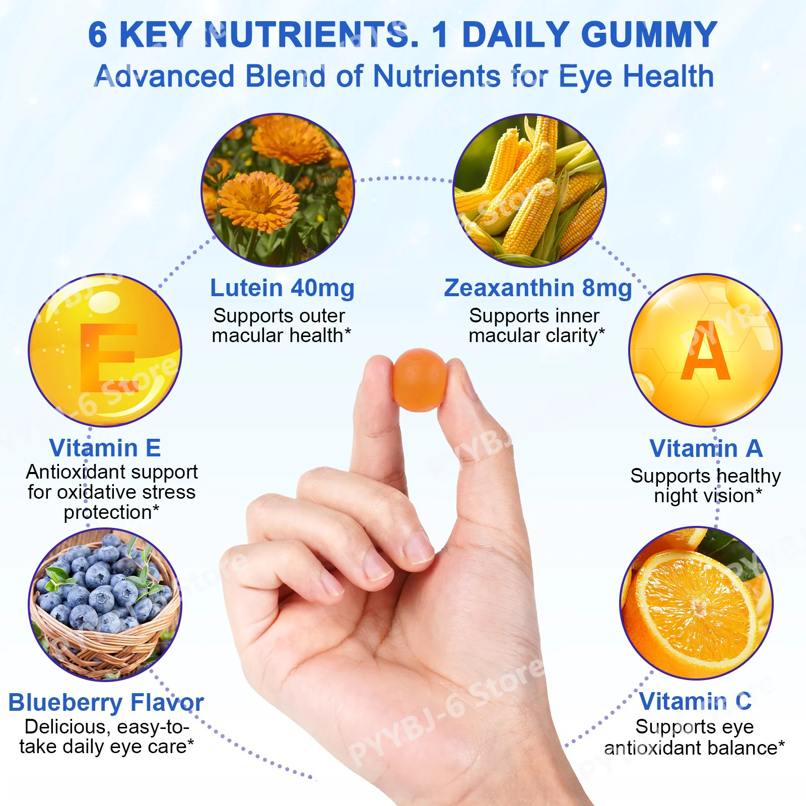 SOLO TREE Lutein & Zeaxanthin Gummies with Vitamin A C E, Eye Comfort, Support Against Blue Light and Macular Health, 60 Gummies