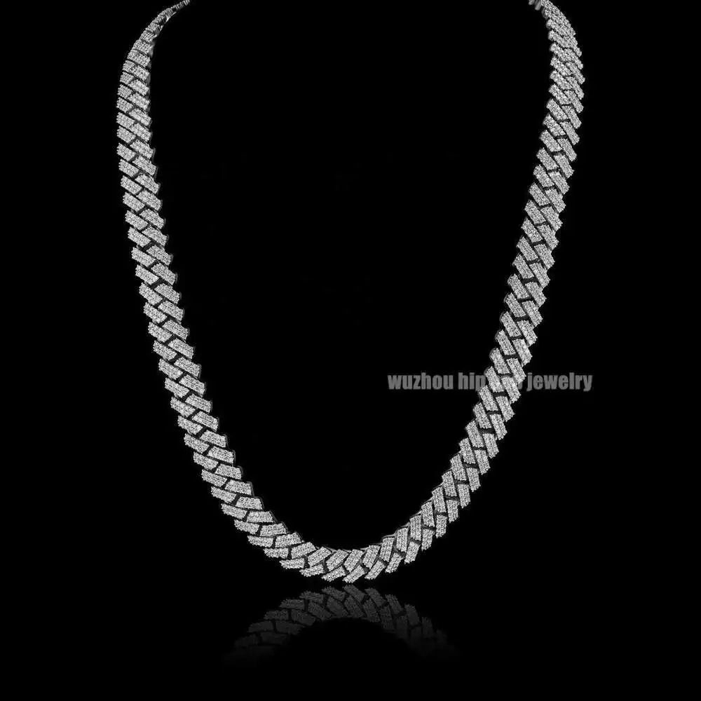 Custom Hiphop Chain Prong Set 8mm Width High Quality S925 Silver 2 Rows Colorless Pass Tester Moissanite Cuban Necklace