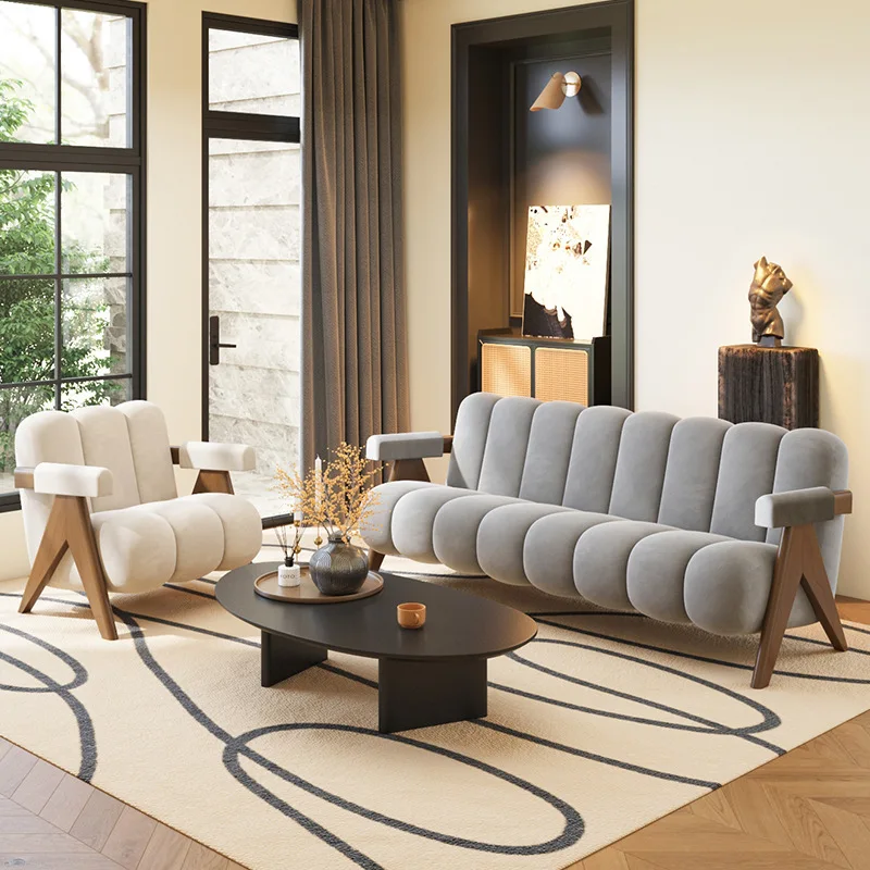 أريكة صينية قديمة تجارية بسيطة، مجموعة أريكة استقبال منزلية صغيرة على الطراز الكريمي، أريكة قماشية #1