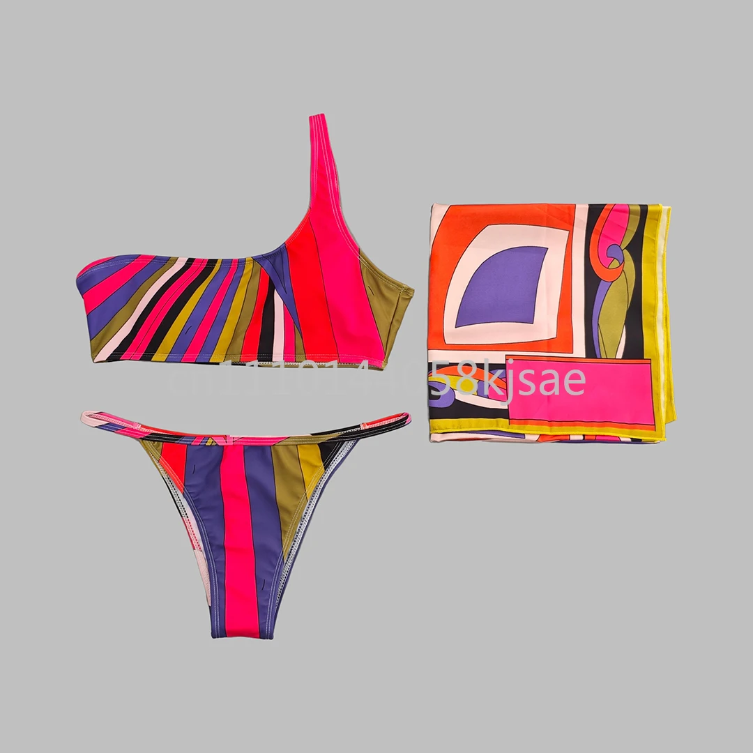 

Luxury Design Women's Single Shoulder Split Swimsuits with Letter Signature Logo Fashion Beachwear Bikini Sets Swimwear