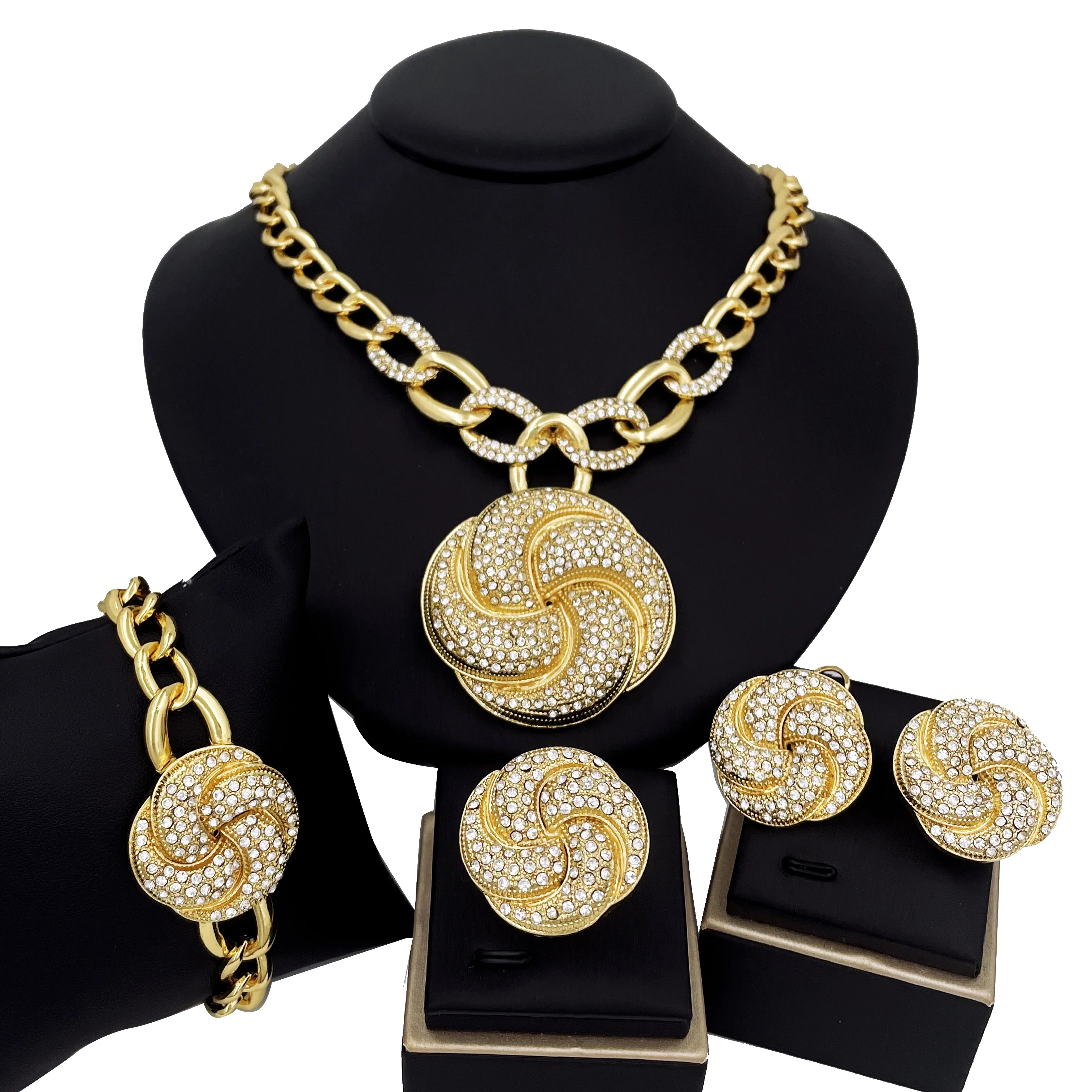

Hight Quality Big Jewelry Set Design Gold Plated Large Pendant Necklace Bracelet Earring Rings African Nigeria Wedding Gifts