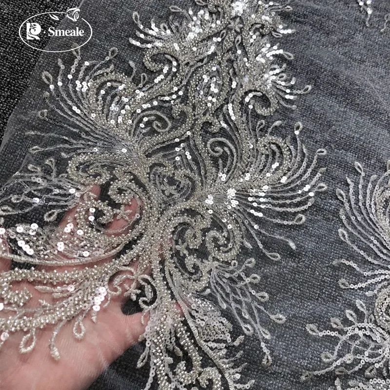 Silver Encryption Bead Embroidery Sequin Collar Decal Fabric with Design Sense, Handmade  Wedding and Evening Dress Accessories