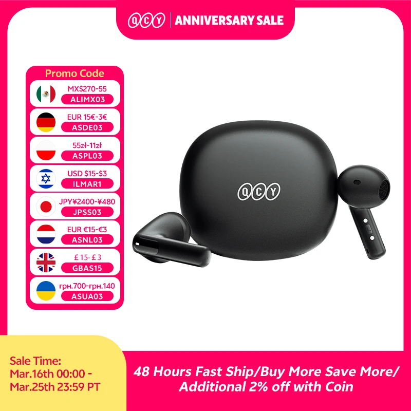 QCY AilyBuds E10 Wireless Earphones Hi-Res Audio with LDAC Codec Headphones Bluetooth 5.4 Spatial Sound TWS Earbuds 13mm Driver
