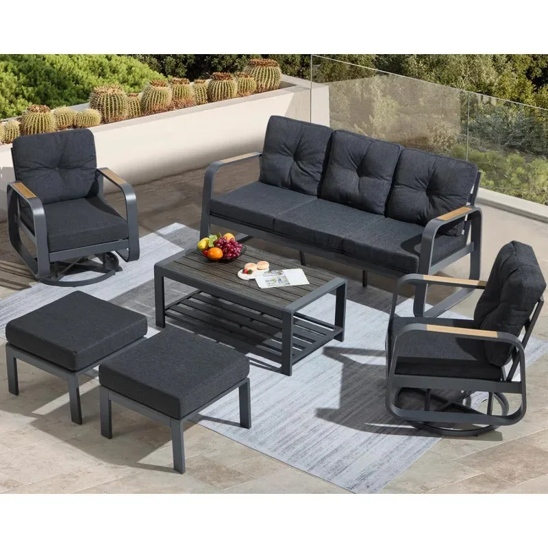 

QWQ6 PCs aluminum patio furniture with coffee table outdoor luxury conversation set include adjustable 3-seater sofa, 2 S
