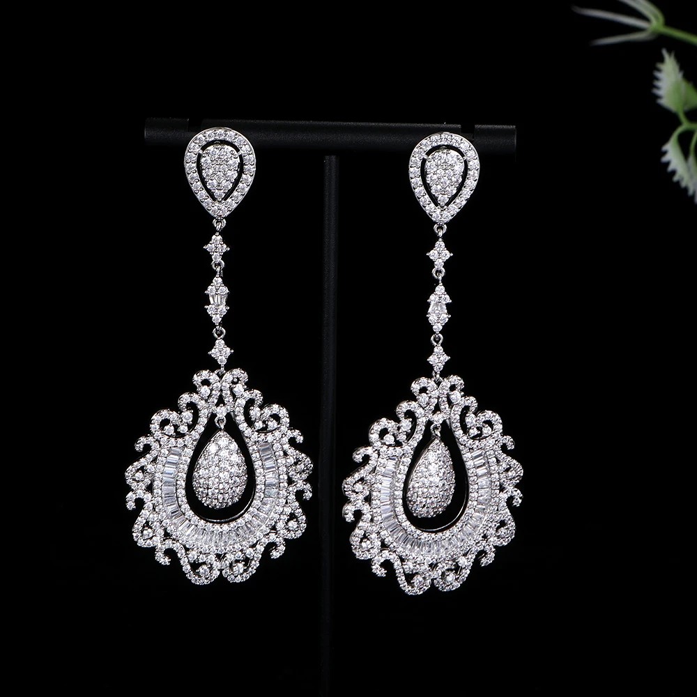 

Luxury Geometric Cubic Zircon Water Drop Earring For Women Dubai Bridal Statement Earring Aretes De Mujer Modernos E10395