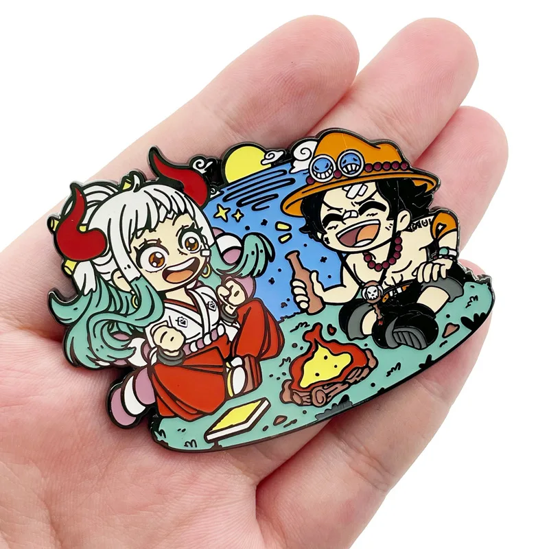 Monkey D Luffy Brooch One Piece Yamato and Ace Brooch  Enamel Pin Lapel Pins Badge Hats Clothes Backpack Decoration Jewelry Gift