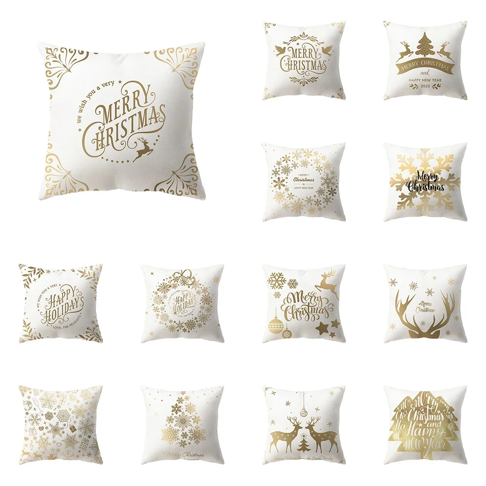 Christmas Theme Snowflake Print Pattern Cushion Cover Home Living Room Sofa Decoration Pillow