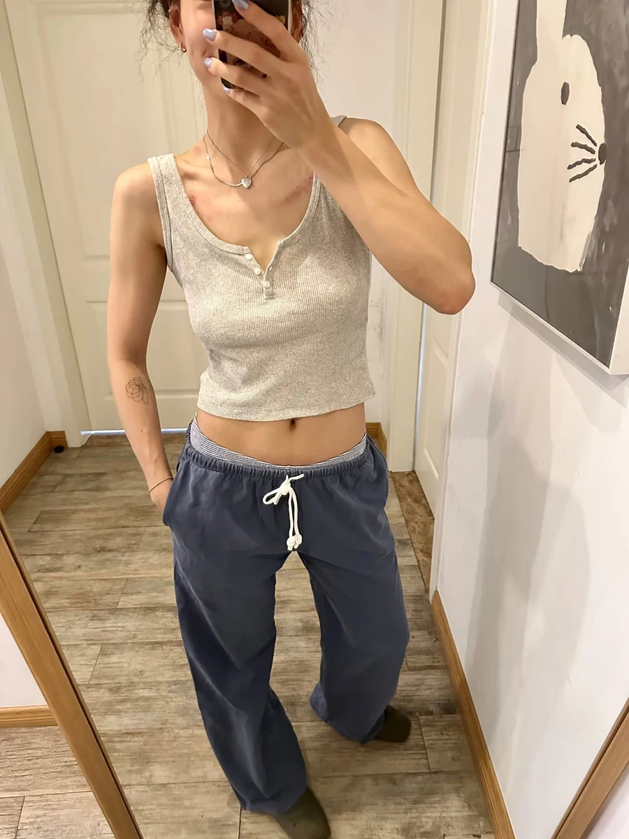 Solid Drawstring Straight Sweatpants Women Autumn High Waist Soft Cotton Trousers Casual Vintage Streetwear Sport Long Pant Y2k