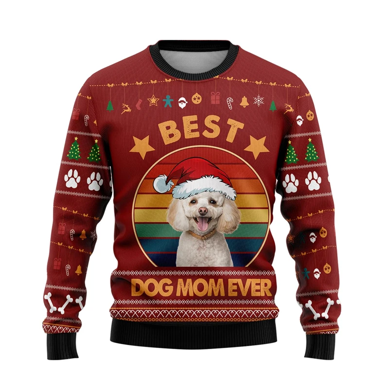 Best Dog Mom Ever Ugly Christmas Sweater Funny Cute Pet Dog Graphic Men Women Sweatshirt Casual Dogs Lover Pullovers Tracksuit