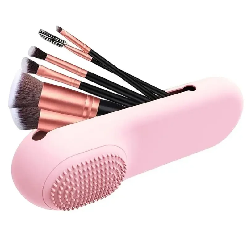 Suporte de pincel de maquiagem para viagem, bolsa de pincéis cosméticos de silicone, estojo de esponja de maquiagem portátil, à prova d'água, ferramentas de maquiagem para mulheres e meninas