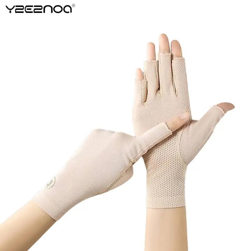 Summer Anti-UV Sunscreen Outdoor Breathable Gloves Thin Driving Gloves Touch Screen Riding Gloves Half-finger Cotton Ladies Lace