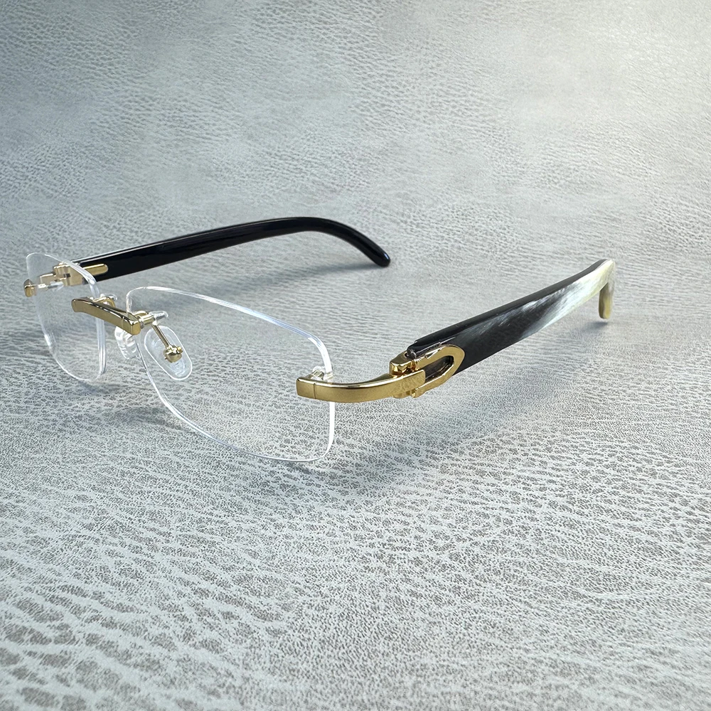 Eyeglass Frames Unique Classic Rimless Square Vintage Eyewear Handmade Black White Horn Reading Prescription Man Glasses Frames