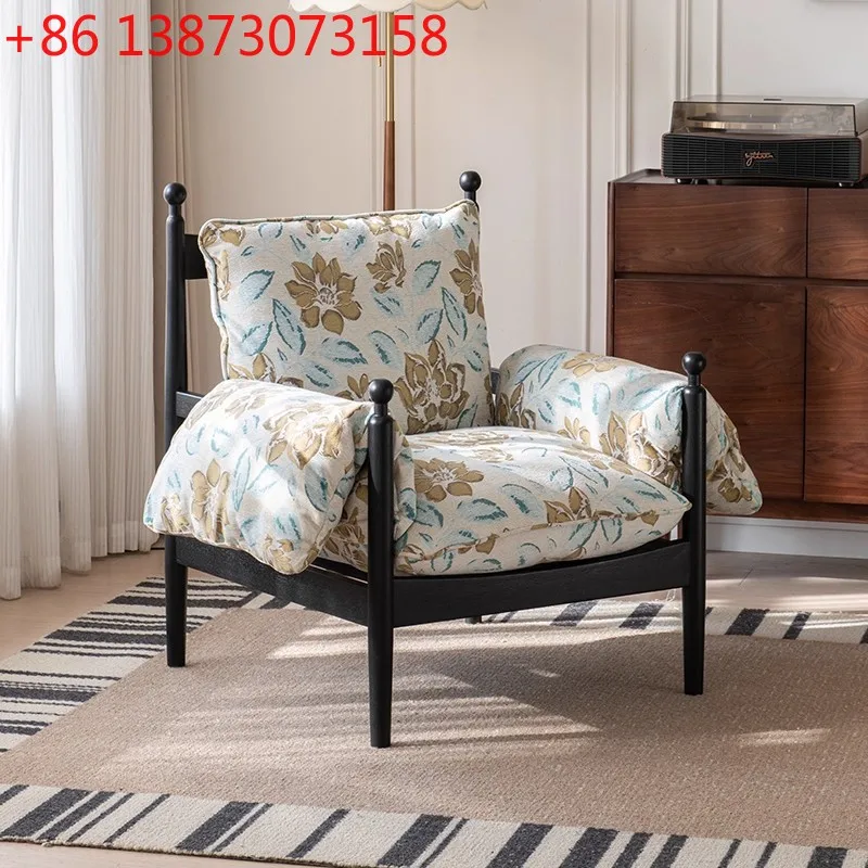 

American retro solid wood home single casual sofa chair antique living room balcony lazy fabric sofa chair