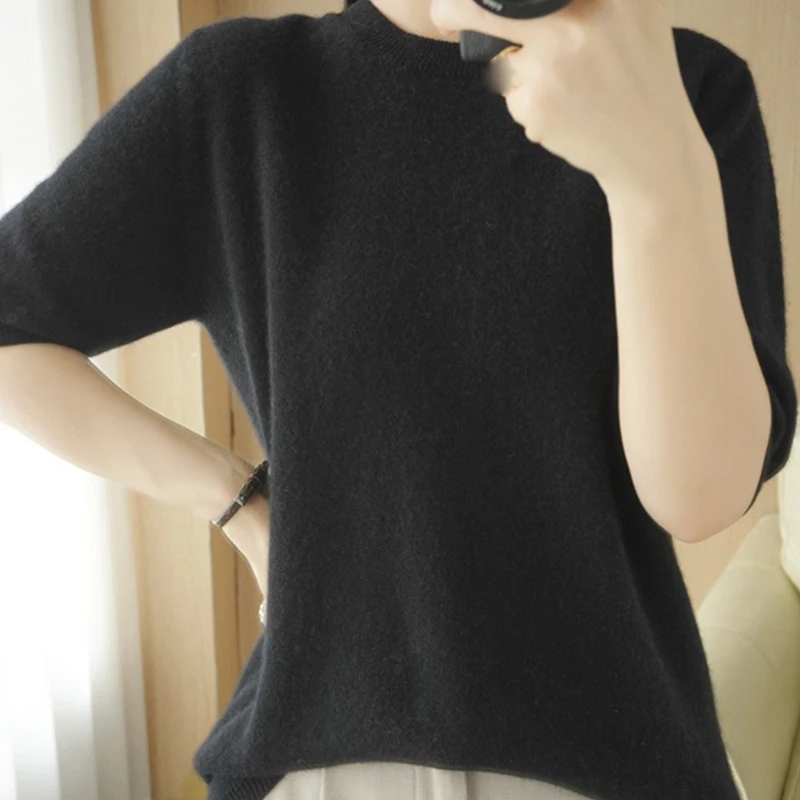 Autumn Round Neck Women Sweaters Chic Solid Knitted Tops Versatile Pullover Fashion Korean Version Sweaters Short Sleeve Clothes